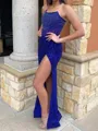 Second-skin Sheath Straight Sequin Sweep Train Corset Prom Dress