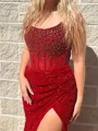 Second-skin Sheath Straight Sequin Sweep Train Corset Prom Dress