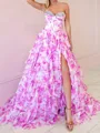 Subtle A-line Sweetheart Cascading Ruffles Sweep Train Corset Prom Dress