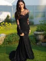 Flattering Trumpet/Mermaid Sheer Neck Long Sleeves Sweep Train Tulle Evening Dress With Applique