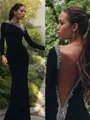 Trumpet/Mermaid One-Shoulder Seductive Long Sleeves Floor-Length Jersey Evening Dress With Beading