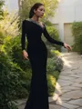 Trumpet/Mermaid One-Shoulder Seductive Long Sleeves Floor-Length Jersey Evening Dress With Beading