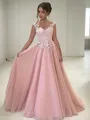 A-line Sweetheart Sleeveless Trendy Floor-Length Tulle Evening Dress With Applique