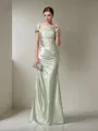 Sheath/Column Off-the-Shoulder Sleeveless Floor-Length Alluring Silk like Satin Evening Dress With Pleats
