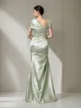 Sheath/Column Off-the-Shoulder Sleeveless Floor-Length Alluring Silk like Satin Evening Dress With Pleats