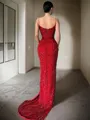 Sheath/Column V-Neck Sleeveless Sweep Train Velvet Sequins Twinkling Corset Evening Dress With Slit