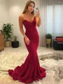 Sheath/Column Gleaming Sweetheart Sleeveless Sweep Train Velvet Sequins Corset Evening Dress