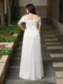 A-line Subtle Off-the-Shoulder Short Sleeves Floor-Length Chiffon Evening Dress With Ruched