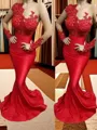 Trumpet/Mermaid Scoop Figure-hugging Long Sleeves Sweep Train Satin Evening Dress With Applique