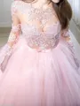 Ball-Gown Jewel Long Sleeves Sweep Train Majestic Tulle Evening Dress With Lace