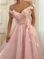 A-line Off-the-Shoulder Sleeveless Floor-Length Refined Tulle Evening Dress