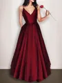 A-line V-Neck Sleeveless Floor-Length Satin Timeless Evening Dress With Ruffles
