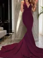 Svelte Trumpet/Mermaid V-Neck Sleeveless Court Train Stretch Crepe Evening Dress