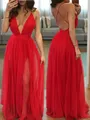 A-line Spaghetti Straps Sleeveless Chic Floor-Length Chiffon Evening Dress