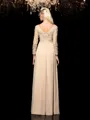 A-line V-Neck Long Sleeves Floor-Length Chiffon Fashion Evening Dress With Applique