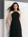 A-line Halter Exquisite Sleeveless Floor-Length Chiffon Evening Dress With Beading