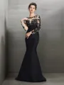 Trumpet/Mermaid Bateau Long Sleeves Sweep Train Seductive Taffeta Evening Dress With Applique