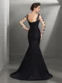 Trumpet/Mermaid Bateau Long Sleeves Sweep Train Seductive Taffeta Evening Dress With Applique