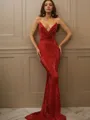 Trumpet/Mermaid Spaghetti Straps Sleeveless Sparkly Sweep Train Open Back Sequins Evening Dress