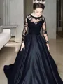 Beautiful A-line Bateau Long Sleeves Sweep Train Satin Evening Dress