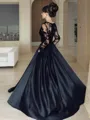 Beautiful A-line Bateau Long Sleeves Sweep Train Satin Evening Dress
