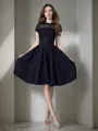 A-line Jewel Delicate Short Sleeves Knee-Length Lace Evening Dress With Lace