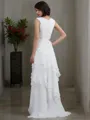 Sheath/Column Bateau Sleeveless Asymmetrical Exquisite Chiffon Evening Dress With Lace