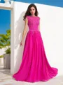 A-line Sheer Neck Sleeveless Floor-Length Chiffon Balanced Evening Dress With Lace