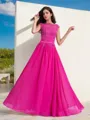 A-line Sheer Neck Sleeveless Floor-Length Chiffon Balanced Evening Dress With Lace