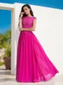A-line Sheer Neck Sleeveless Floor-Length Chiffon Balanced Evening Dress With Lace