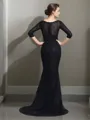 Glamorous Trumpet/Mermaid Bateau 3/4 Sleeves Sweep Train Silk like Satin Evening Dress With Lace