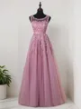 A-line Scoop Timeless Sleeveless Floor-Length Tulle Evening Dress With Beading