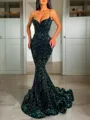 Trumpet/Mermaid Spaghetti Straps Sleeveless Sweep Train sparking Velvet Sequins Evening Dress