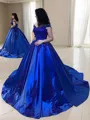 Exquisite Ball-Gown Straps Sleeveless Court Train Satin Evening Dress