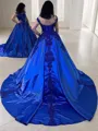 Exquisite Ball-Gown Straps Sleeveless Court Train Satin Evening Dress