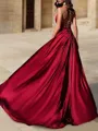 A-line V-Neck Sleeveless Sweep Train Stunning Silk like Satin Evening Dress With Slit