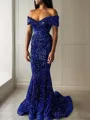 Trumpet/Mermaid Off-the-Shoulder Sleeveless Sweep Train Velvet Sequins Scintillating Evening Dress