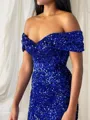 Trumpet/Mermaid Off-the-Shoulder Sleeveless Sweep Train Velvet Sequins Scintillating Evening Dress