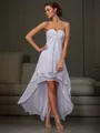 A-line Trendy Sweetheart Sleeveless Asymmetrical Chiffon Evening Dress With Ruffles