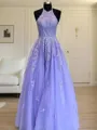 A-line Halter Sleeveless Fashion Floor-Length Tulle Evening Dress