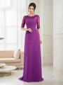 Sheath/Column Scoop 1/2 Sleeves Sweep Train Chiffon Classic Evening Dress With Applique