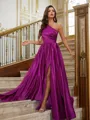 A-line One-Shoulder Sophisticated Sleeveless Floor-Length Satin Evening Dresses