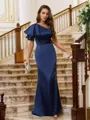Sheath/Column One-Shoulder Sleeveless Sweep Train Silk like Satin Body-contouring Evening Dresses