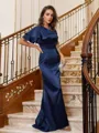 Sheath/Column One-Shoulder Sleeveless Sweep Train Silk like Satin Body-contouring Evening Dresses