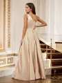 A-line One-Shoulder Dazzling Sleeveless Floor-Length Satin Evening Dresses