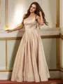 A-line One-Shoulder Dazzling Sleeveless Floor-Length Satin Evening Dresses