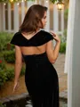 Sheath/Column Classic Sweetheart Sleeveless Sweep Train Velvet Evening Dresses