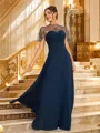 A-line Scoop Pretty Short Sleeves Sweep Train Chiffon Evening Dresses
