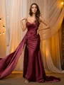 Sheath/Column One-Shoulder Figure-hugging Sleeveless Sweep Train Silk like Satin Evening Dresses