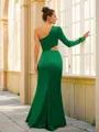 Sheath/Column One-Shoulder Head-turning Long Sleeves Floor-Length Charmeuse Evening Dresses